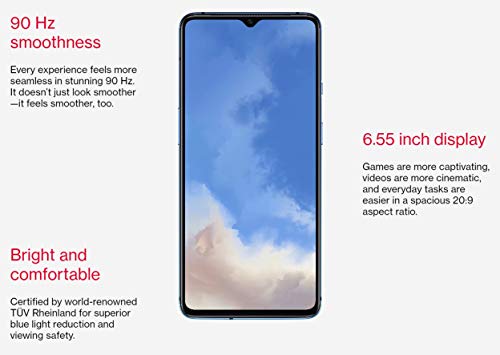 OnePlus 7T (128GB, 8GB) 6.55" AMOLED 90Hz Display, Snapdragon 855+, T-Mobile Unlocked Global 4G LTE GSM (AT&T, Metro, Cricket) (Glacier Blue) (Renewed)