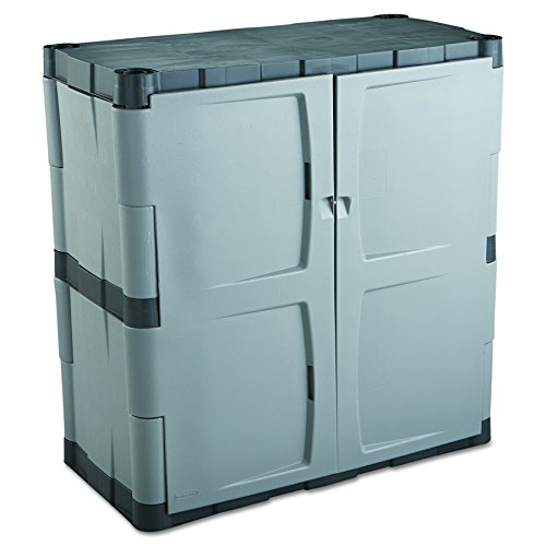 Rubbermaid Double-Door Storage Cabinet, 18" D x 36" W x 37" H, Gray/Black, FG708500MICHR & Deluxe Tool Tower, Garage Storage, Holds 40 Tools, Black (FG5E2800MICHR)