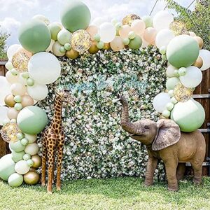 sweet baby co. sage green balloon garland arch kit with eucalyptus olive, peach, white, gold balloons and greenery for forest safari jungle tropical theme decorations baby bridal shower birthday party