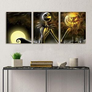 Halloween Day of The Dead Skull Dead Abstract Art Painting Set of 3 ( 8”X10”Canvas Picture) Home Living Room Decor Pumpkin Halloween Decor Poster Wall Art Pictures Painting Room Home Decor Gift