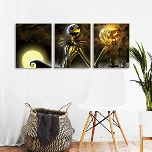 Halloween Day of The Dead Skull Dead Abstract Art Painting Set of 3 ( 8”X10”Canvas Picture) Home Living Room Decor Pumpkin Halloween Decor Poster Wall Art Pictures Painting Room Home Decor Gift