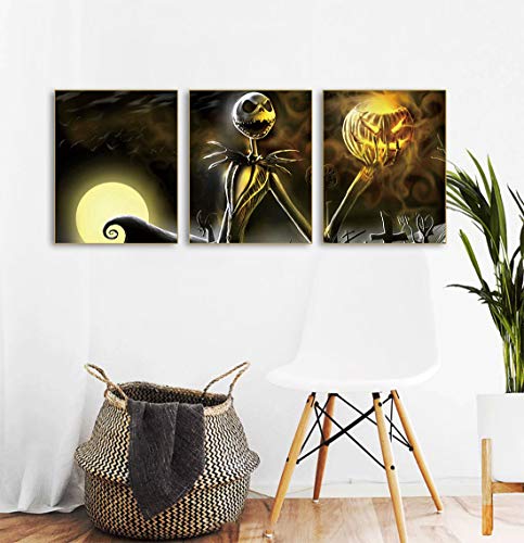 Halloween Day of The Dead Skull Dead Abstract Art Painting Set of 3 ( 8”X10”Canvas Picture) Home Living Room Decor Pumpkin Halloween Decor Poster Wall Art Pictures Painting Room Home Decor Gift