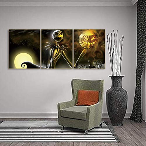 Halloween Day of The Dead Skull Dead Abstract Art Painting Set of 3 ( 8”X10”Canvas Picture) Home Living Room Decor Pumpkin Halloween Decor Poster Wall Art Pictures Painting Room Home Decor Gift