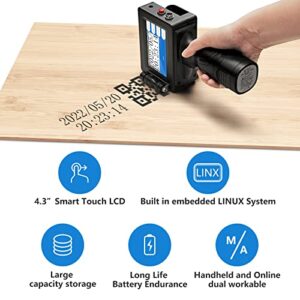 PEKOKO LB100 Handheld Inkjet Printer with Solvent Quick-Drying Ink,Smart Portable Inkjet Printer with 4.3 Inch LCD Touch Screen,Handheld Printer for Label/Production Date/Barcode/QR Code/Serial Number