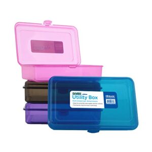 bazic plastic pencil case utility storage box, assorted color, multi purpose organizer for pens pencils, 4-pack