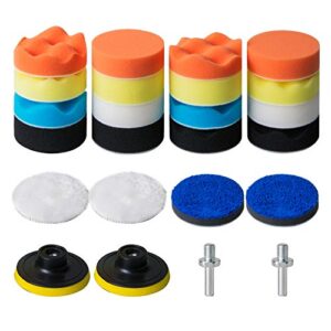 stuhad 3 inch sponge buffing pads, 24pcs drill polishing kit, 16pcs polishing pads for car foam drill for waxing, polishing, sealing glaze