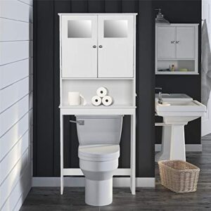 ssline over the toilet storage cabinet organizer,home bathroom space saver shelf with adjustable shelf and double door, free standing toilet rack for bathroom,white