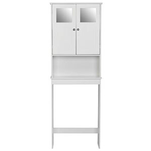 SSLine Over The Toilet Storage Cabinet Organizer,Home Bathroom Space Saver Shelf with Adjustable Shelf and Double Door, Free Standing Toilet Rack for Bathroom,White