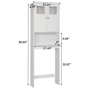 SSLine Over The Toilet Storage Cabinet Organizer,Home Bathroom Space Saver Shelf with Adjustable Shelf and Double Door, Free Standing Toilet Rack for Bathroom,White