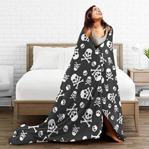 JASMODER Throw Blanket Skull and Crossbones Seamless Pattern Soft Microfiber Lightweight Cozy Warm Blankets for Couch Bedroom Living Room