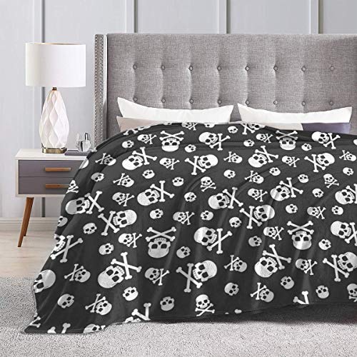 JASMODER Throw Blanket Skull and Crossbones Seamless Pattern Soft Microfiber Lightweight Cozy Warm Blankets for Couch Bedroom Living Room