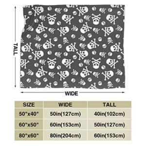 JASMODER Throw Blanket Skull and Crossbones Seamless Pattern Soft Microfiber Lightweight Cozy Warm Blankets for Couch Bedroom Living Room