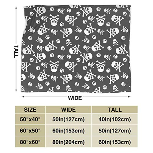 JASMODER Throw Blanket Skull and Crossbones Seamless Pattern Soft Microfiber Lightweight Cozy Warm Blankets for Couch Bedroom Living Room