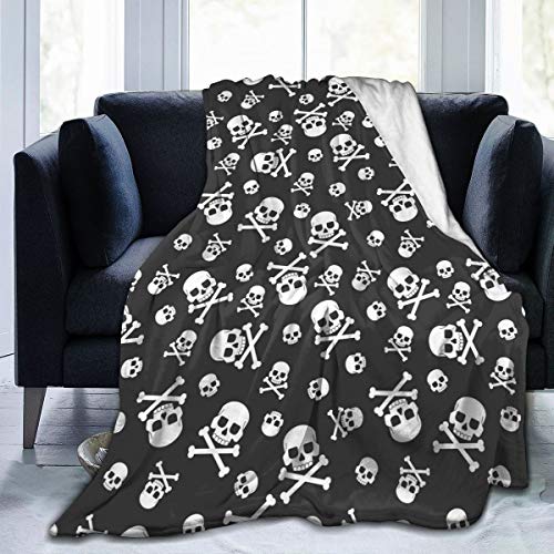 JASMODER Throw Blanket Skull and Crossbones Seamless Pattern Soft Microfiber Lightweight Cozy Warm Blankets for Couch Bedroom Living Room