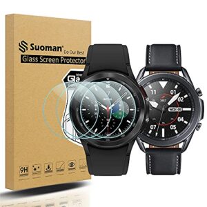 suoman 4-pack for samsung galaxy watch 3 45mm screen protector, tempered glass screen protector for galaxy watch 3 45mm (2020)[anti-scratch] [2.5d 9h hardness]