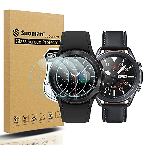 Suoman 4-Pack for Samsung Galaxy Watch 3 45mm Screen Protector, Tempered Glass Screen Protector for Galaxy Watch 3 45mm (2020)[Anti-Scratch] [2.5D 9H Hardness]