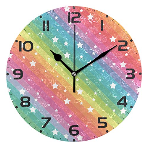 Oreayn Rainbow Stars Wall Clock for Home Office Bedroom Living Room Decor Non Ticking Colorful