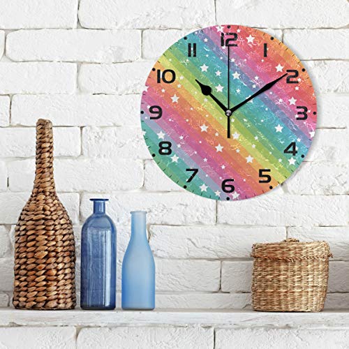 Oreayn Rainbow Stars Wall Clock for Home Office Bedroom Living Room Decor Non Ticking Colorful