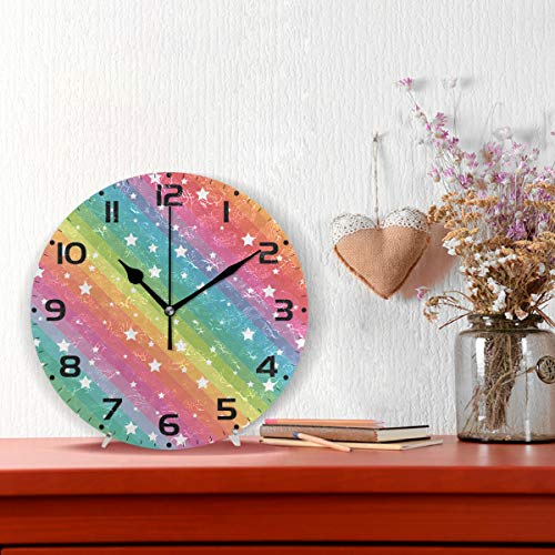 Oreayn Rainbow Stars Wall Clock for Home Office Bedroom Living Room Decor Non Ticking Colorful