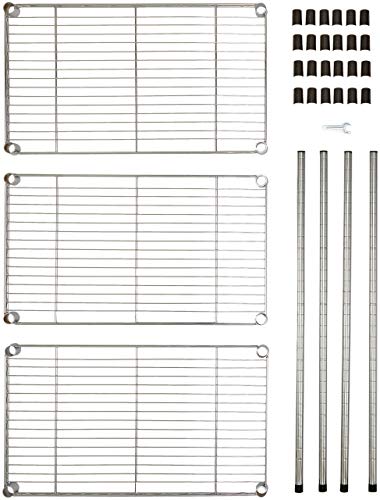 AmazonBasics 4-Shelf Shelving Storage Unit on 3'' Wheel Casters, Chrome Silver & 3-Shelf Adjustable, Heavy Duty Storage Shelving Unit (250 lbs per shelf), Steel Wire Rack, Chrome (23.3L x 13.4W x 30H)