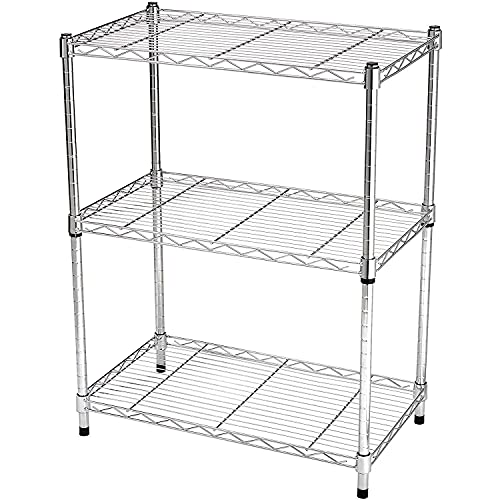 AmazonBasics 4-Shelf Shelving Storage Unit on 3'' Wheel Casters, Chrome Silver & 3-Shelf Adjustable, Heavy Duty Storage Shelving Unit (250 lbs per shelf), Steel Wire Rack, Chrome (23.3L x 13.4W x 30H)