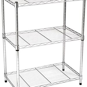 AmazonBasics 4-Shelf Shelving Storage Unit on 3'' Wheel Casters, Chrome Silver & 3-Shelf Adjustable, Heavy Duty Storage Shelving Unit (250 lbs per shelf), Steel Wire Rack, Chrome (23.3L x 13.4W x 30H)