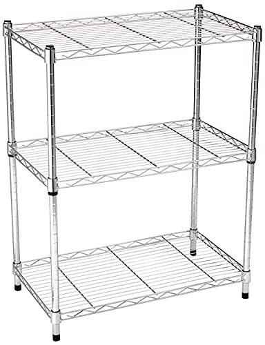 AmazonBasics 4-Shelf Shelving Storage Unit on 3'' Wheel Casters, Chrome Silver & 3-Shelf Adjustable, Heavy Duty Storage Shelving Unit (250 lbs per shelf), Steel Wire Rack, Chrome (23.3L x 13.4W x 30H)