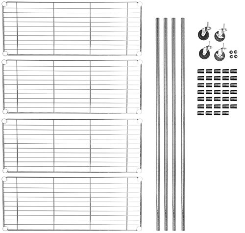 AmazonBasics 4-Shelf Shelving Storage Unit on 3'' Wheel Casters, Chrome Silver & 3-Shelf Adjustable, Heavy Duty Storage Shelving Unit (250 lbs per shelf), Steel Wire Rack, Chrome (23.3L x 13.4W x 30H)