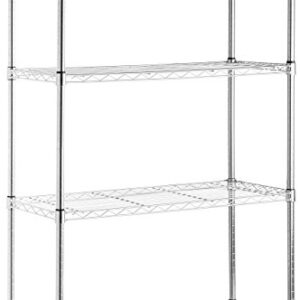 AmazonBasics 4-Shelf Shelving Storage Unit on 3'' Wheel Casters, Chrome Silver & 3-Shelf Adjustable, Heavy Duty Storage Shelving Unit (250 lbs per shelf), Steel Wire Rack, Chrome (23.3L x 13.4W x 30H)