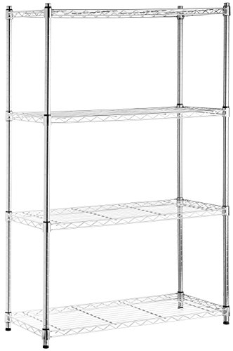 AmazonBasics 4-Shelf Shelving Storage Unit on 3'' Wheel Casters, Chrome Silver & 3-Shelf Adjustable, Heavy Duty Storage Shelving Unit (250 lbs per shelf), Steel Wire Rack, Chrome (23.3L x 13.4W x 30H)