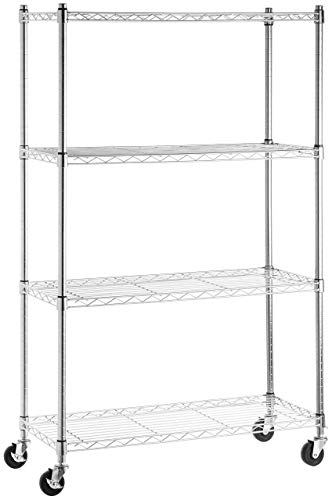 AmazonBasics 4-Shelf Shelving Storage Unit on 3'' Wheel Casters, Chrome Silver & 3-Shelf Adjustable, Heavy Duty Storage Shelving Unit (250 lbs per shelf), Steel Wire Rack, Chrome (23.3L x 13.4W x 30H)