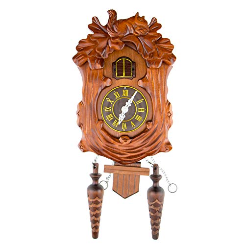 CLEVER GARDEN Large Wooden Traditional Cuckoo Clock House with Squirrels & Pendulum | Home & Kitchen Décor | Wall Clock Decoration | Bird Cuckoos on The Hour | Wood