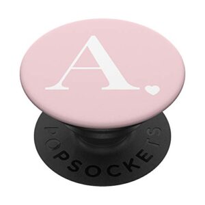 light pink white monogram letter a initial heart design popsockets swappable popgrip