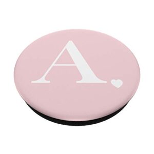 Light Pink White Monogram Letter A Initial Heart Design PopSockets Swappable PopGrip