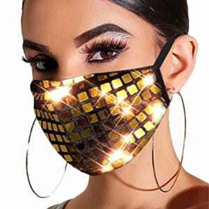 Barode Sparkly Sequins Mask Gold Crystal Face Cover Cotton Masquerade Masks Halloween Party Nightclub Face Masks Covering for Women and Girls (Gold)