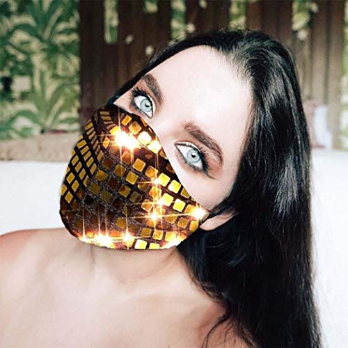 Barode Sparkly Sequins Mask Gold Crystal Face Cover Cotton Masquerade Masks Halloween Party Nightclub Face Masks Covering for Women and Girls (Gold)