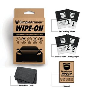 Simple Armour Liquid Nano Windshield Protector from Ice and Snow - Rain Protection for Your Car Windshield - Full Installation Kit with Cleaning & Coating Wipe, Microfiber Cloth, & Car Buffer Pad