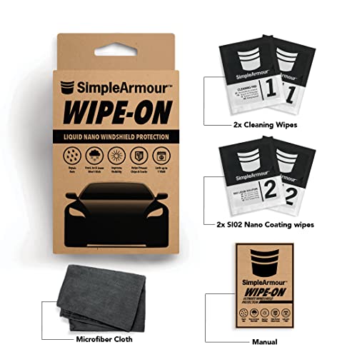 Simple Armour Liquid Nano Windshield Protector from Ice and Snow - Rain Protection for Your Car Windshield - Full Installation Kit with Cleaning & Coating Wipe, Microfiber Cloth, & Car Buffer Pad