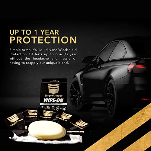 Simple Armour Liquid Nano Windshield Protector from Ice and Snow - Rain Protection for Your Car Windshield - Full Installation Kit with Cleaning & Coating Wipe, Microfiber Cloth, & Car Buffer Pad