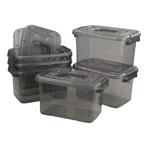 CadineUS 6-pack Plastic Grey Boxes, Storage Bins with Lids