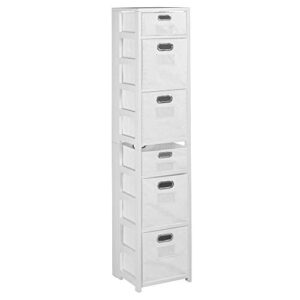 regency flip flop 67 in square folding bookcase with folding fabric bins- white/white