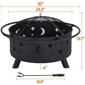 Yaheetech Fire Pit 30in Fire Pits for Outside Wood Burning Outdoor Fireplace with Spark Screen, Poker for Bonfire Patio Backyard Garden Picnic