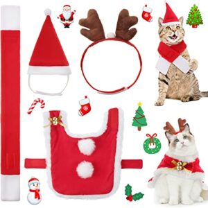 syhood 4 pieces cat christmas costume outfit adjustable cat apparel costume cat santa christmas hat and scarf cat reindeer antler hat for christmas party cosplay