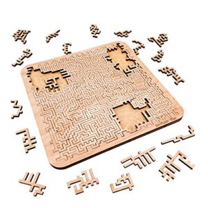 mind bending wooden jigsaw puzzle | aztec labyrinth | expert level difficult puzzles for adults | 100 pieces | 11.3" x 11.3”