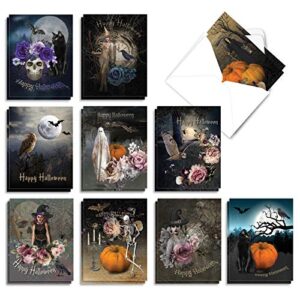 the best card company - 20 happy halloween note cards boxed (10 designs, 2 each) - spooky notecard assortment (4 x 5.12 inch) - ghoulish greetings am9147hwg-b2x10