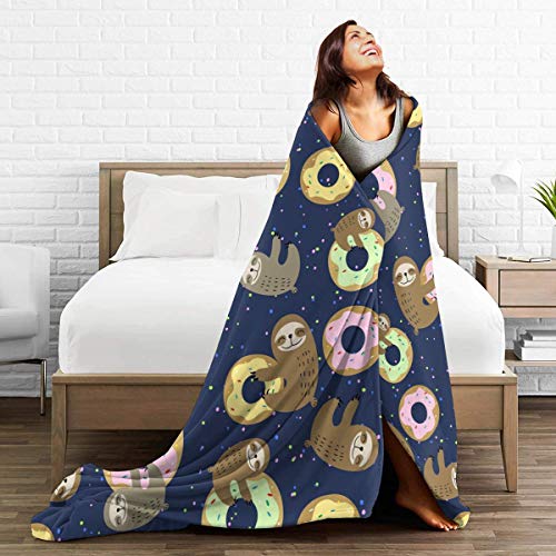 JASMODER Cute Sloth with Sweet Doughnuts Blankets & Throws Soft Microfiber Cozy Warm Throw Blanket for Couch Bedroom Living Room