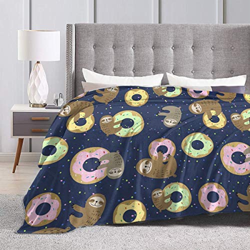 JASMODER Cute Sloth with Sweet Doughnuts Blankets & Throws Soft Microfiber Cozy Warm Throw Blanket for Couch Bedroom Living Room