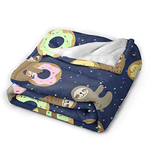 JASMODER Cute Sloth with Sweet Doughnuts Blankets & Throws Soft Microfiber Cozy Warm Throw Blanket for Couch Bedroom Living Room