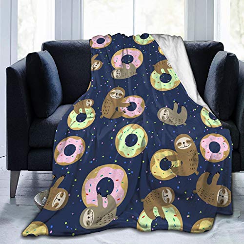 JASMODER Cute Sloth with Sweet Doughnuts Blankets & Throws Soft Microfiber Cozy Warm Throw Blanket for Couch Bedroom Living Room