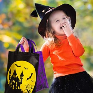 Whaline 12 Pack Halloween Trick or Treat Bags Non-Woven Tote Gift Bag Skull Pumpkin Web Spider Witch Candy Bags Reusable Goodie Treat Bag with Handle for Halloween Party Favors, 12 x 15"